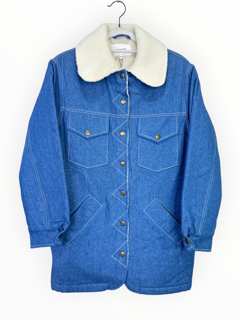 NEW Emerson Fry Ranch Coat Denim Faux Sherpa Collar Size XS - Picture 4 of 9